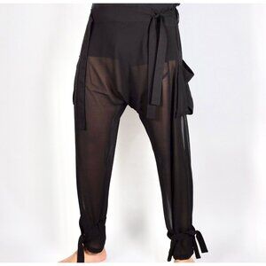 ORTTU black pants trousers sheer black One Size tied waist